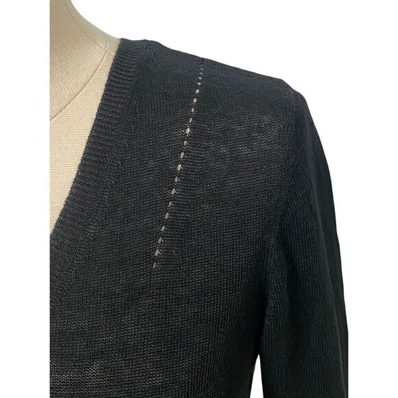 Garnet Hill Black Long Sleeve Linen Sweater V-Neck Classic Versatile Size XS - Picture 2 of 9